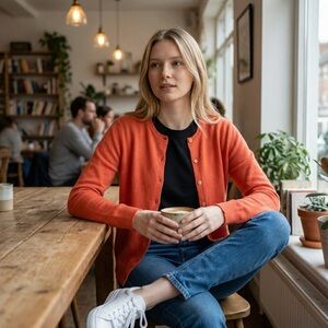 Johnstons of Elgin Cashmere Cardigan Scotland Melon Size S